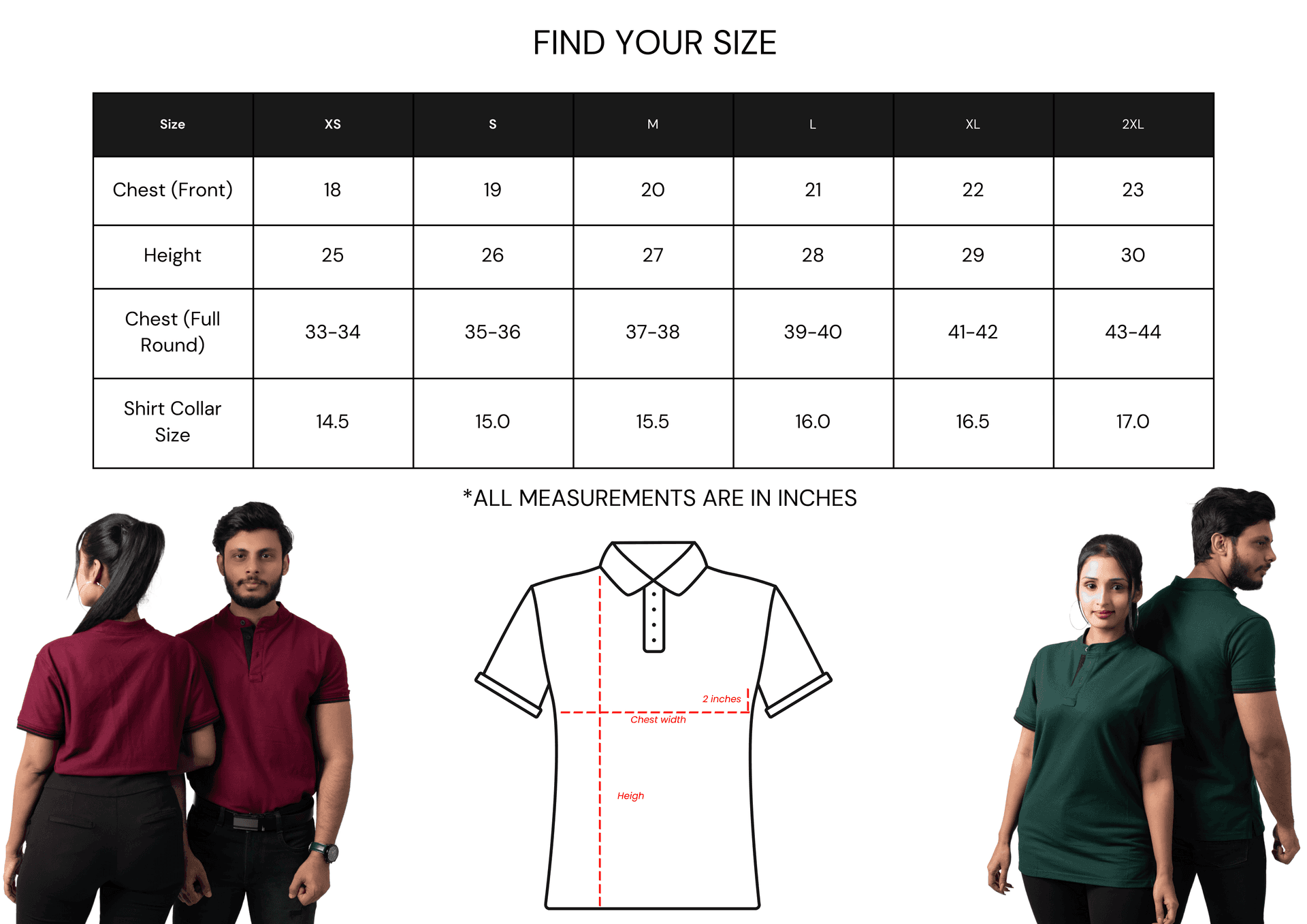 Premium POLO T-Shirts Size Chart